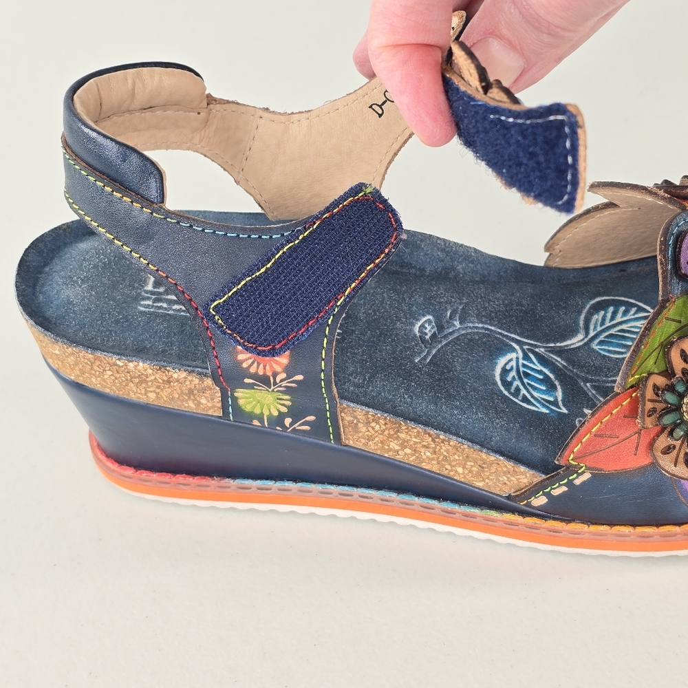 L’Artiste Gazebo Floral Leather Platform Wedge Sandals EU 38 US Size 7.5-8 - Picture 7 of 9